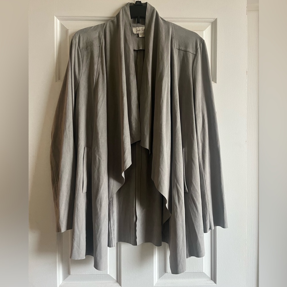 Charlie Paige Light Gray faux suede Open Front Jacket